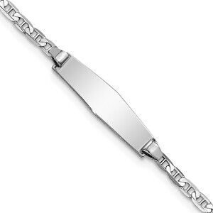 14k White Gold Wg Soft Diamond Shape Anchor Link Id Bracelet